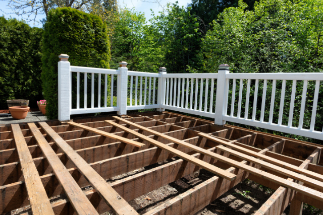 Outdoor Exterior Wooden Cedar Deck Being Remodeled